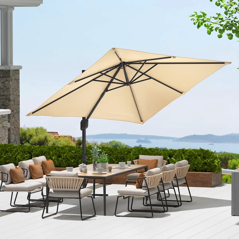 c hopetree offset patio umbrella C-Hopetree 7.5ft Outdoor Patio Umbrella with Solar LED Lights, Crank Tilt,  Suitable for Deck, Garden, Porch