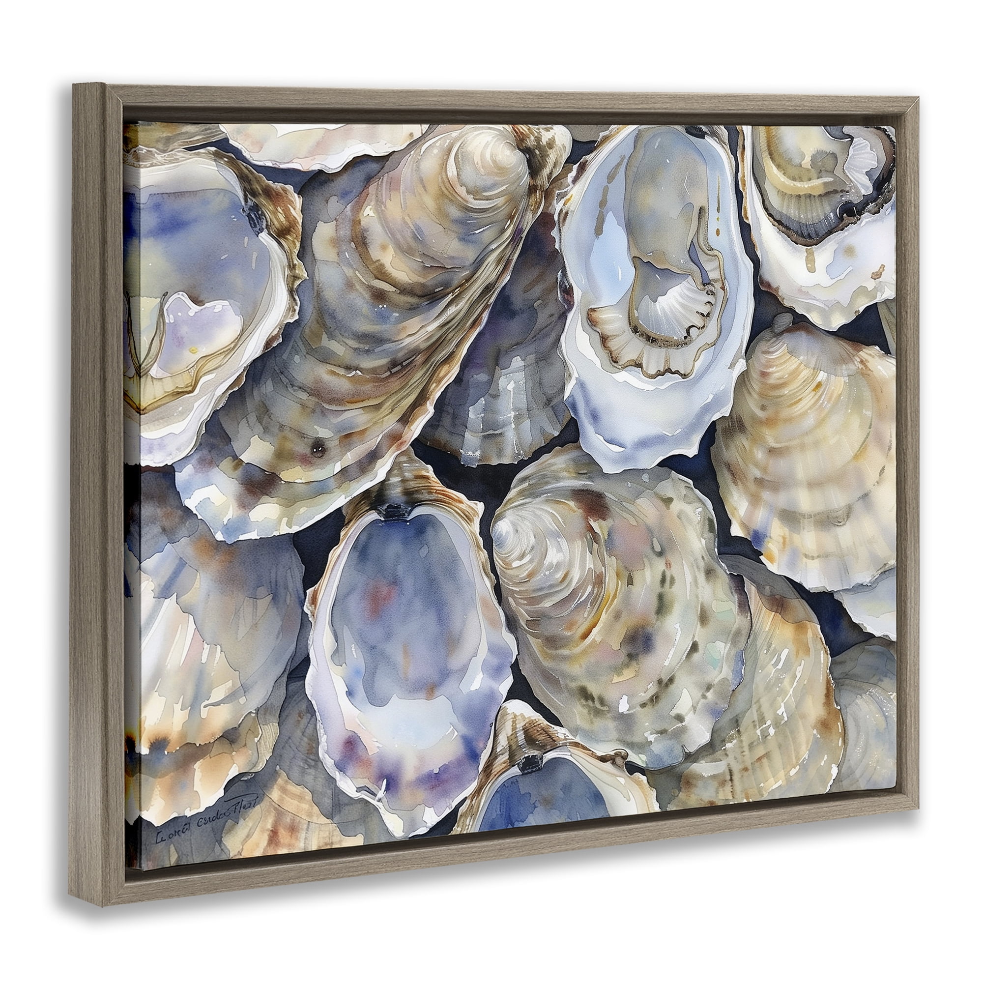 Stupell Industries Oyster Shellabration Pile Brown Framed Floater Canvas Wall Art, design by Heidi Kuntz