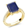 thumbnail image 2 of Gem Stone King 3.26 Ct Blue Lapis White Created Sapphire 18K Yellow Gold Plated Silver Ring, 2 of 6