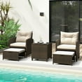 thumbnail image 4 of GVN Backyard Furniture Sets,Outdoor Furniture Sets,5 Pieces Patio Rattan Furniture with 2 Ottomans and Tempered Glass Coffee Table-Beige, 4 of 12