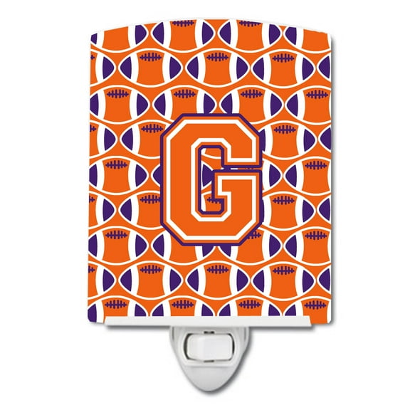 Caroline's Treasures CJ1072-GCNL Letter G Football Orange, White and Regalia Ceramic Night Light, 6x4x3", multicolor