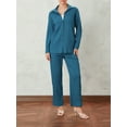 thumbnail image 2 of KelaJuan Women Pants Suit, Elegant Long Sleeve Shirt with Elastic Waist Pants Solid Office Outfit, 2 of 6
