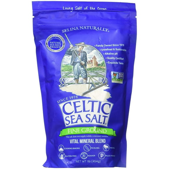 Fine Ground Celtic Sea Salt  (1) 16 Ounce Resealable Bag of Nutritious, Classic Sea Salt, Great for Cooking, Baking, Pickling, Finishing and More, Pantry-Friendly, Gluten-Free