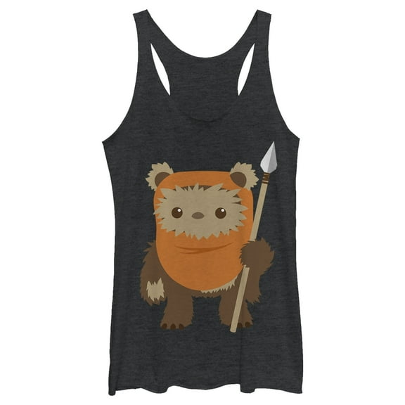 Women's Star Wars Wicket Ewok Cartoon  Racerback Tank Top Black Heather Large