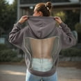 thumbnail image 2 of vigerakr Women Hoodie Sweatshirt Sexy Back See Through Mesh Pullover Long Sleeve Backless Top with Pocket (Grey, M), 2 of 5