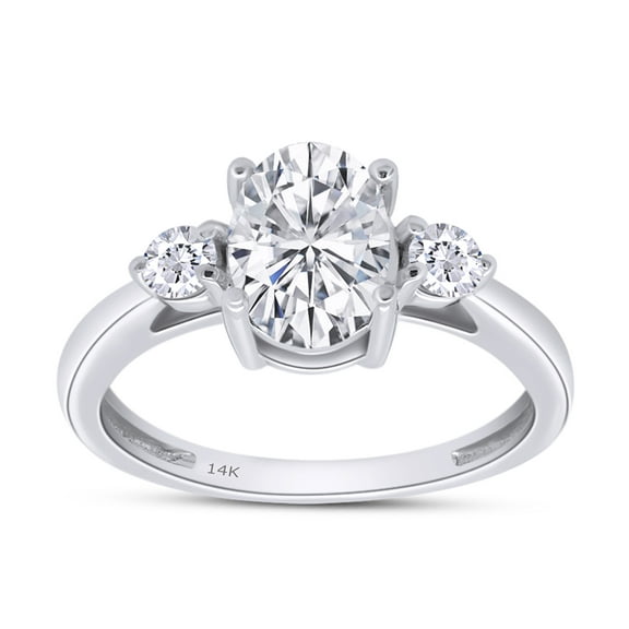 AFFY Moissanite Diamond Three Stone Engagement Wedding Ring in 14K White Gold-4