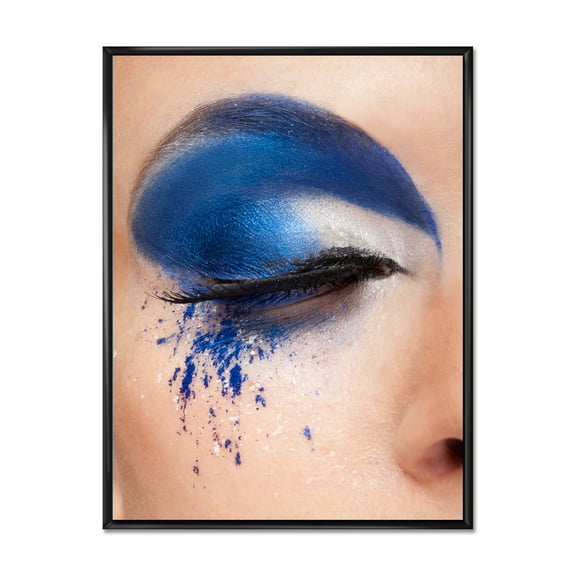 Designart 'Closed Woman Eye With Blue Fantasy Make Up' Modern Framed Canvas Wall Art Print