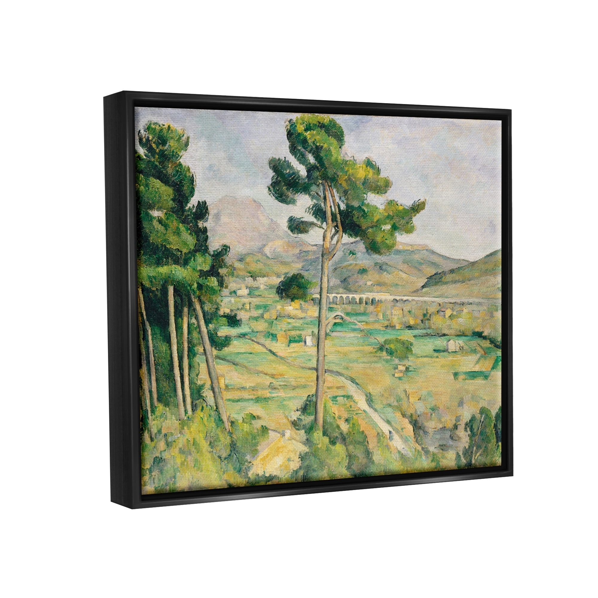 Stupell Industries Rural Green Scenery Distant Bridge Mountain Trees Painting Jet Black Floating Framed Canvas Print Wall Art, Design by Lettered and Lined