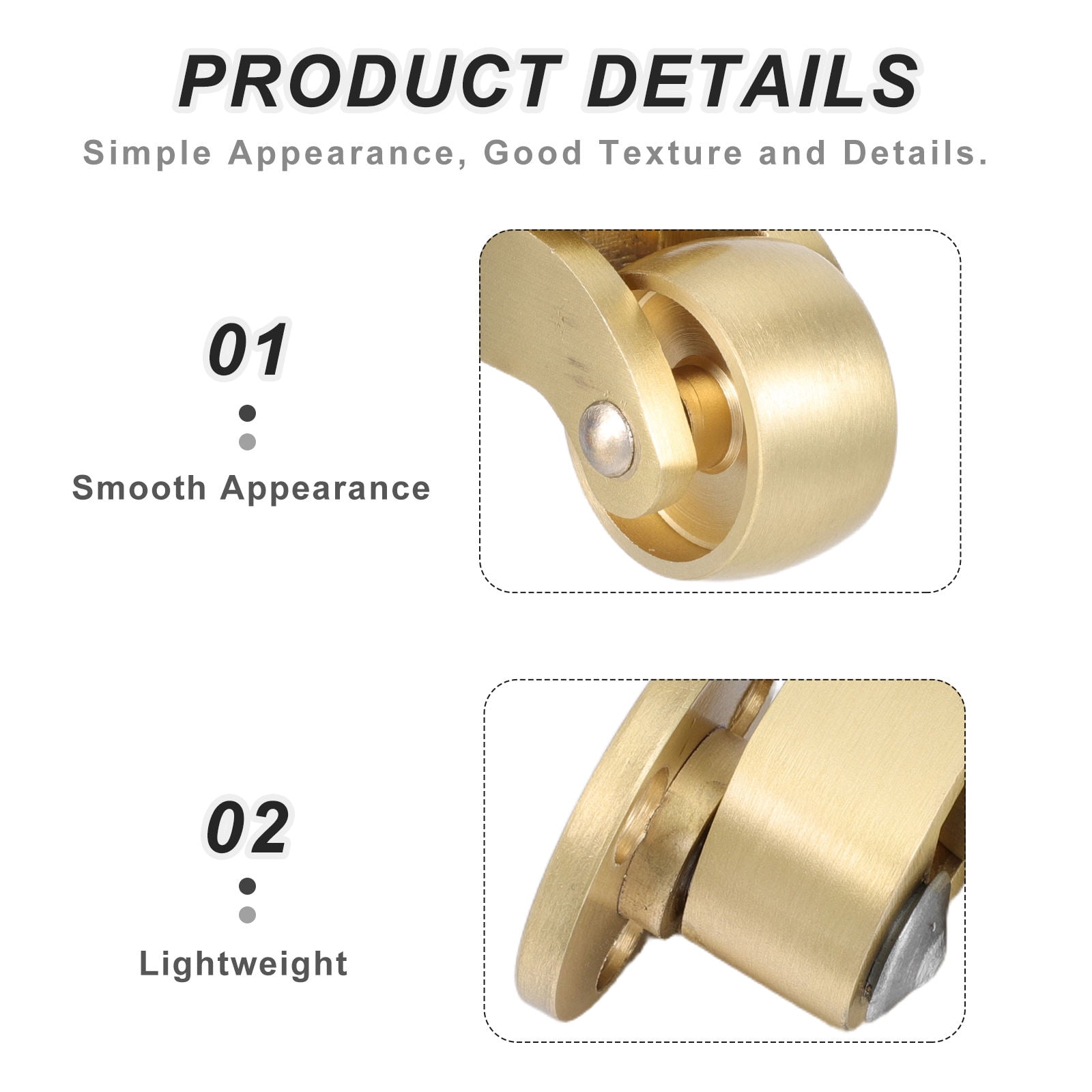 LOLIPPYY 2-Pack Metal Brass Swivel Caster Wheels Replacement for Office Chairs, Furniture, and Trolleys Smooth Rolling