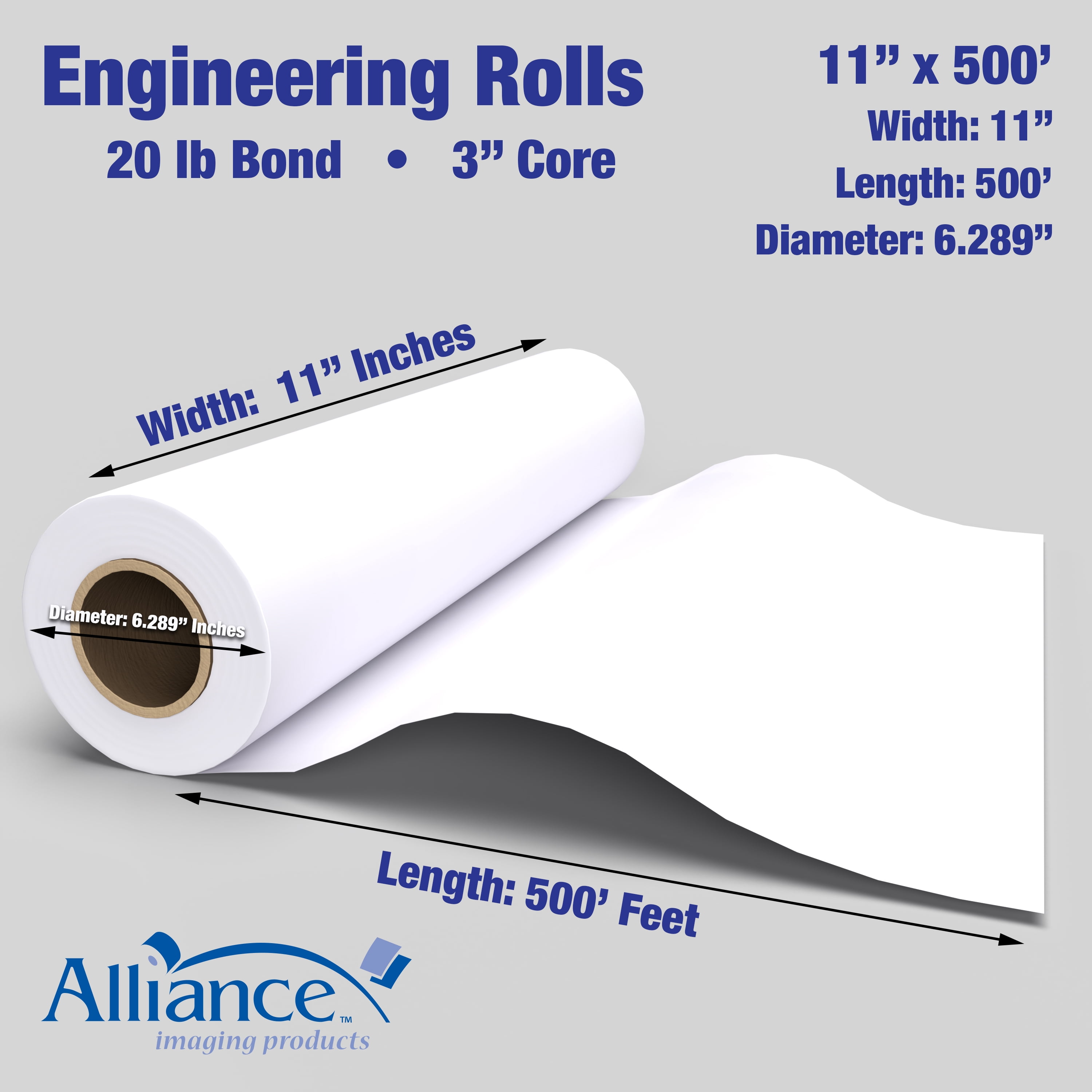 Alliance Wide Format Paper 11" x 500' Bond Engineering 20lb | 92 Bright | 4 Rolls | 3" Core