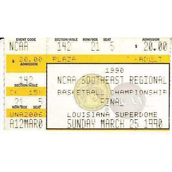 Collectible 1990 NCAA Tournament Southeast Regional Final Ticket Stub, Superdome, Georgia Tech Yellow Jackets 93 Minnesota 91