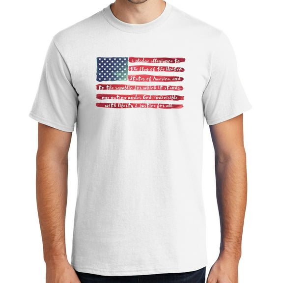 Mens USA Pledge of Allegiance Cotton Tee Shirt, Large White (TALL SIZE)