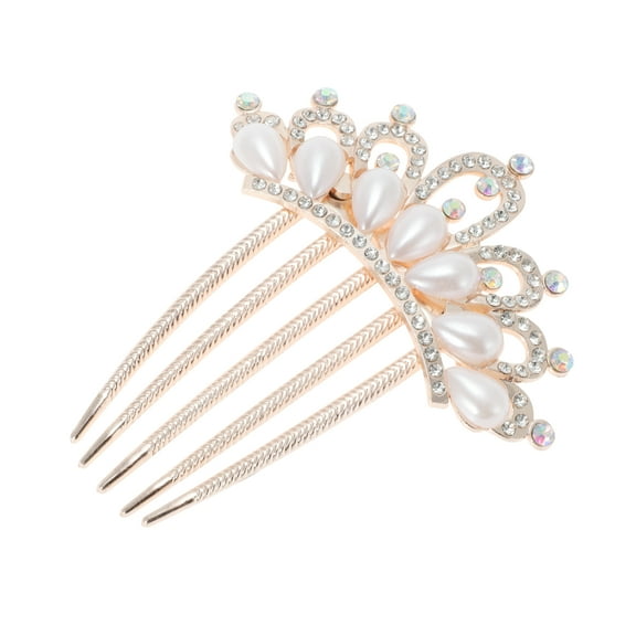 Unique Bargains 1 Pc Women's Durable Pearls Side Comb for Parties Gold Alloy