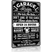 Gifts for Men Dad Husband Funny Garage Rules My Tools My Rules Tin Sign Vintage Metal Wall Art for Garage Workshop Man Cave Decor 8x12 Inch (3705)