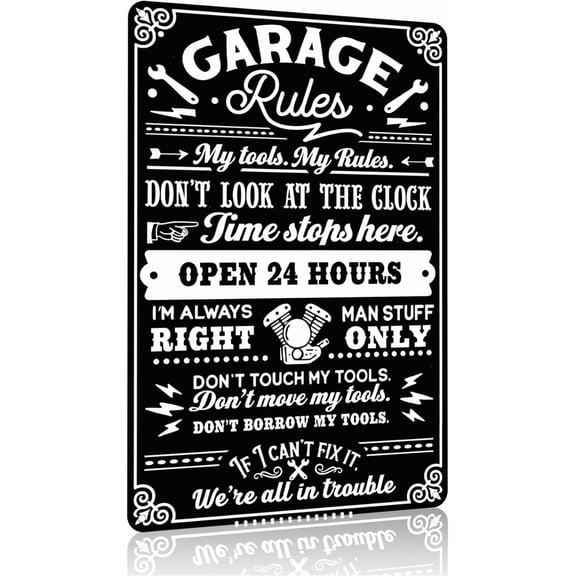 Gifts for Men Dad Husband Funny Garage Rules My Tools My Rules Tin Sign Vintage Metal Wall Art for Garage Workshop Man Cave Decor 8x12 Inch (3705)