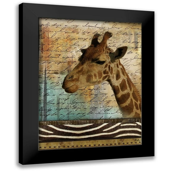 Pinto, Patricia 12x14 Black Modern Framed Museum Art Print Titled - Madagascar Safari with Blue I (Giraffe)