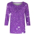 thumbnail image 3 of Fancifize Womens Casual Sparkle Sequin Dressy Shirts Comfy Crewneck 3/4 Sleeve Blouse Loose Trendy Fall Outfits, 3 of 5