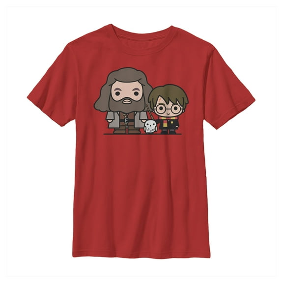Boy's Harry Potter Hagrid & Hedwig Kawaii Cuties Graphic Tee Red Small