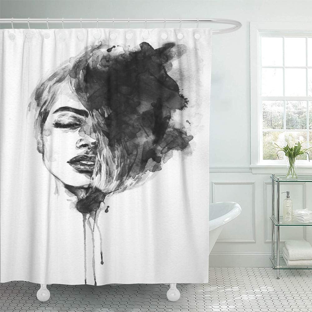 Pknmt Girl Woman Portrait Abstract Watercolor Face Paint Ink Makeup Modern Accessory Bathroom Shower Curtain 66x72 Inch Walmart Com Walmart Com