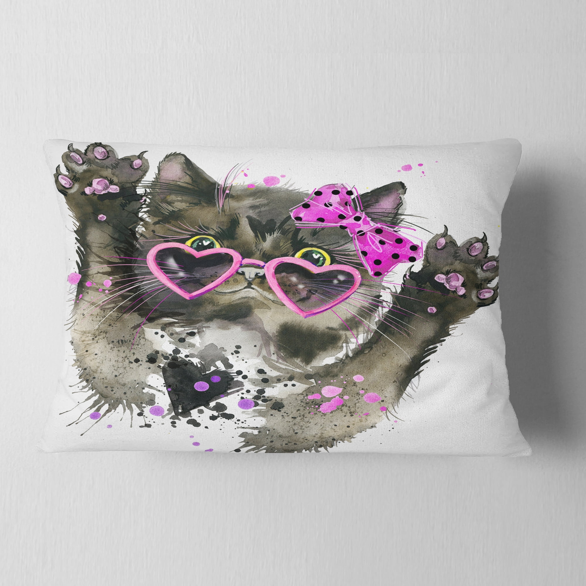 Designart Funny Black Cat Illustration - Animal Throw Pillow - 12x20