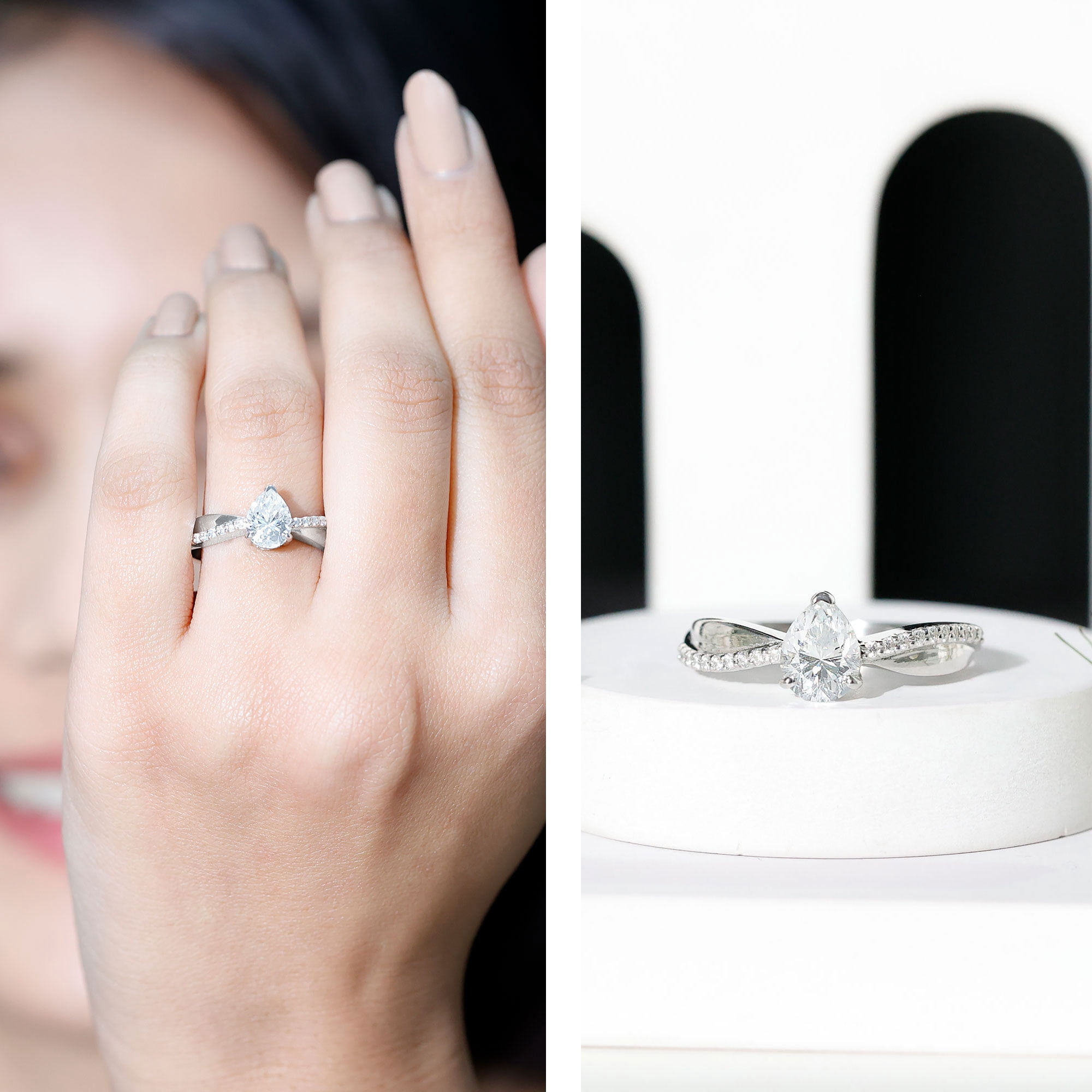 Rosec Jewels Pear Shaped Moissanite Solitaire Engagement Ring for Women (1.3 Carat, D-VS1 Quality) - Jewelry Box Included, 925 Sterling Silver, US 4.00