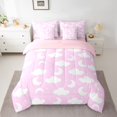 thumbnail image 2 of jejeloiu Cartoon Moon Stars 7pcs Bedding Comforter Set,Cute Clouds Print Queen Bedding Sets For Girl Kids Reversible, 2 of 8