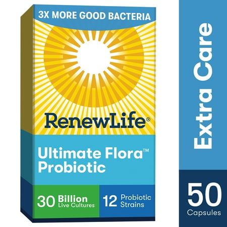 Renew Life Adult Probiotic - Ultimate Flora Extra Care Probiotic Supplement - 30 Billion CFU  - 50 Vegetarian (Best Natural Probiotic Foods)