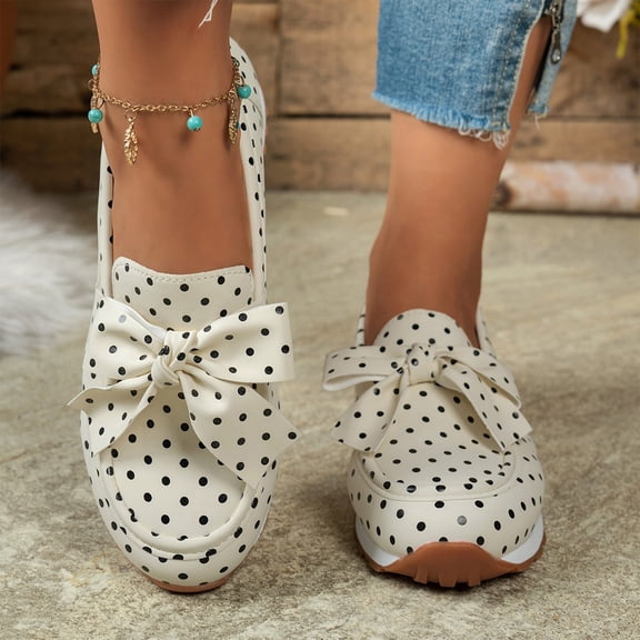 KEVCHE Womens Polka Dot Loafers Comfortable Casual Slip-On Shoes for Daily Wear, Lightweight Breathable Flat Shoes with Cushioned Insole, Stylish Everyday Footwear