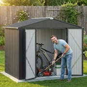 Lofka 8x6 FT Outdoor Storage Shed Lockable Waterproof Rust Resistant Garden Tool Shed Dark Grey