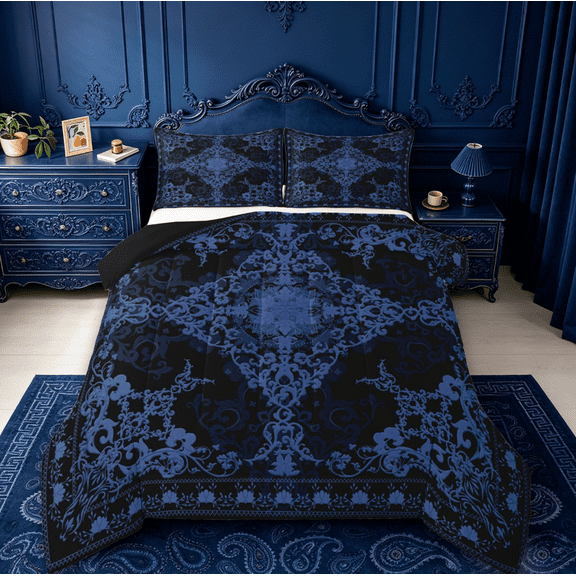 Erosebridal Damask Baroque Floral Twin Comforter Sets For Adult,Vintage Gothic Theme Bedding Set,Reversible black,2pcs