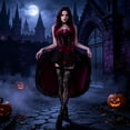 thumbnail image 6 of Huowey Vampire Gothic Dresses Womens Halloween High-Low Fancy Cosplay Party Gown Lace Off Shoulder Eye-Catching Halloween Dress,Red,S, 6 of 7