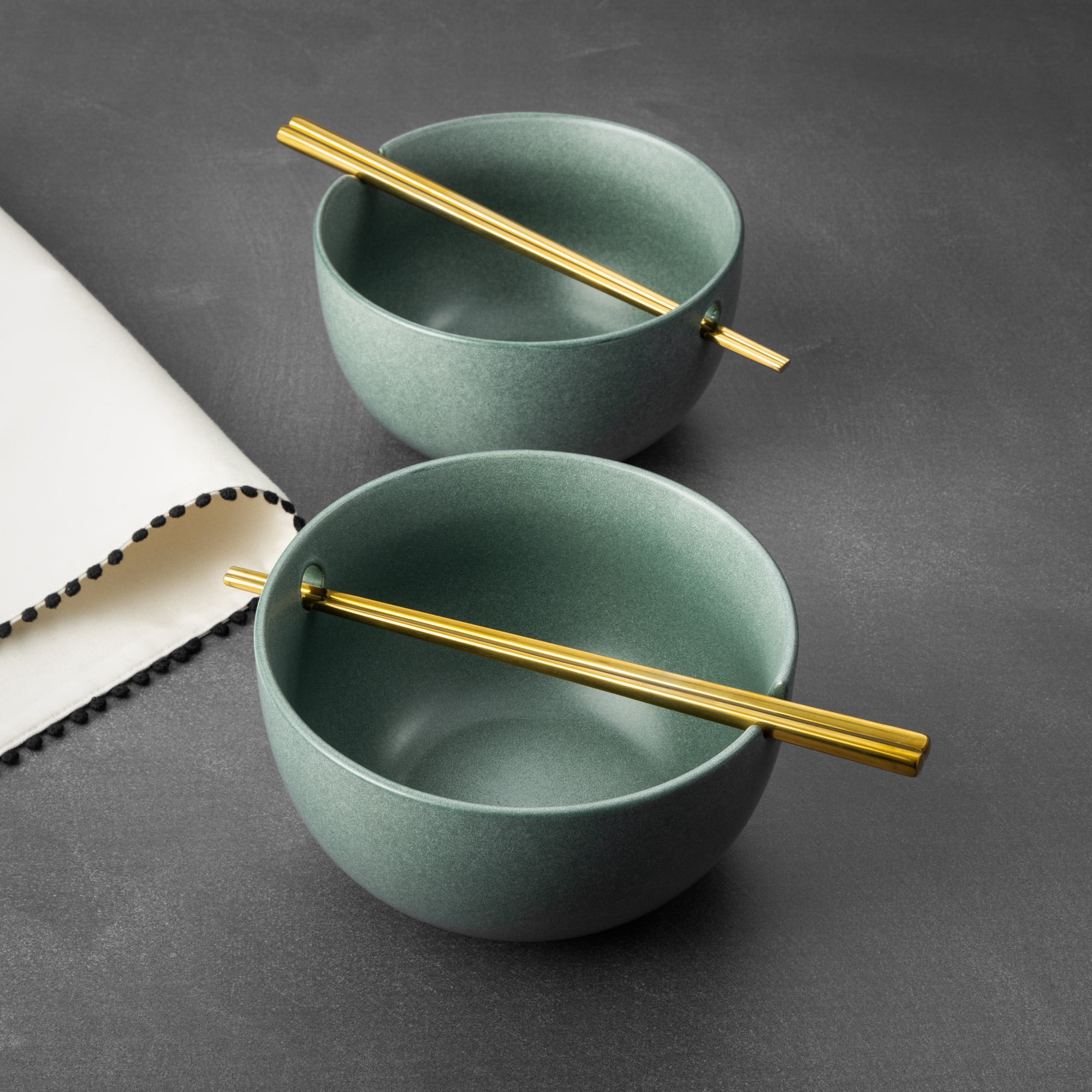 Thyme & Table Caspian Collection, 2 Pack Ramen Bowl Set with Chopsticks