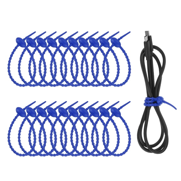 Uxcell 20 Pcs Silicone Ties Bag Clip, 8.5 Inch Multi Purpose Silicone Zip Ties Reusable Rubber Zip Tie, Cable Strap Cord Organizer for Home Office Food Bag Wires Cables, Black Blue