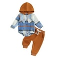 thumbnail image 2 of Elippeo 2-Piece Baby Boys Plaid Set Chest Pocket Button Long Sleeve Hooded Romper Long Trousers Outfits 6 12 18 24 Months, 2 of 10