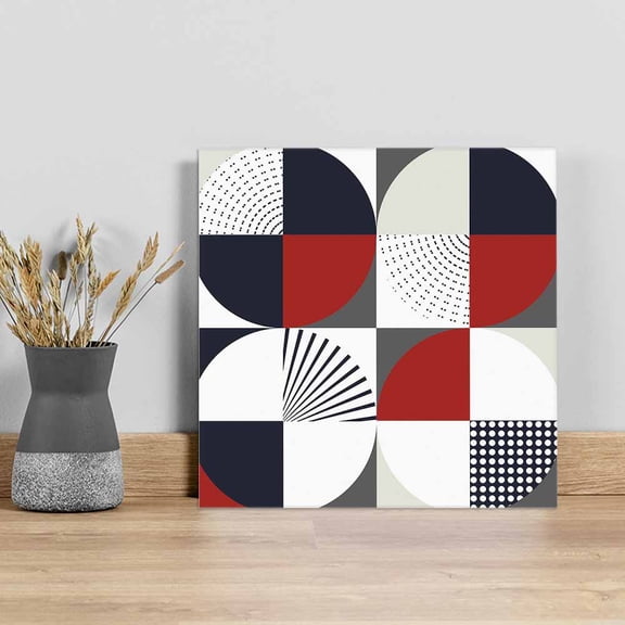 Red Black Geometric Wall Art Painting on Canvas, Middle Century Modern Abstract Art Canvas Art Home Prints Wall Art Framed Modern Artwork for Living Room Bedroom Wall Decor 8x8in