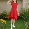 thumbnail image 5 of Spazoro Toddler Girls A-Line Dress, Casual Round Neck Solid Color Flutter Sleeve Princess Dresses for Child Girls Red Size 5 T, 5 of 9
