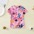 thumbnail image 2 of CAIVO Toddler Girls One-Piece Swimsuit Rash Guard Front Zip Tropical Print Short Sleeve Round Neck Swimwear Baby Kids Beach Bathing Suit, 2 of 7