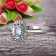 thumbnail image 2 of 1.75 Carat 8x6mm Oval Cut Aquamarine Engagement Ring With 10k White Gold Halo Flower Prong Set, 2 of 5
