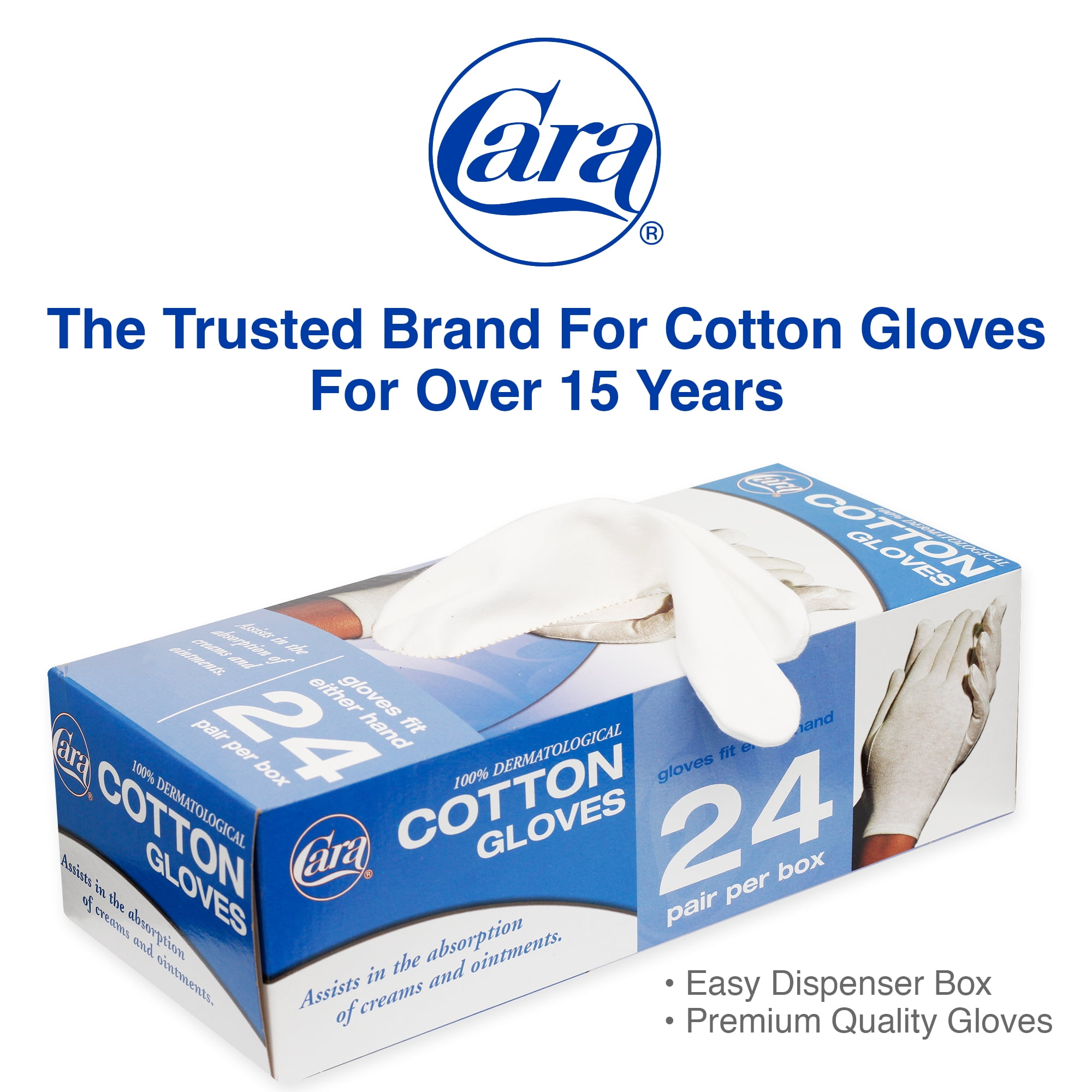 Cara 100% Premium Cotton Gloves - Professional Grade, Soft- Ideal for Moisturizing, Eczema Care, and Hand Protection, Ultra-Soft & Breathable, 24-Pack Medium