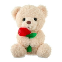 Small Bear with Rose Plush, Cream, 7", Valentine's Day by Way To Celebrate