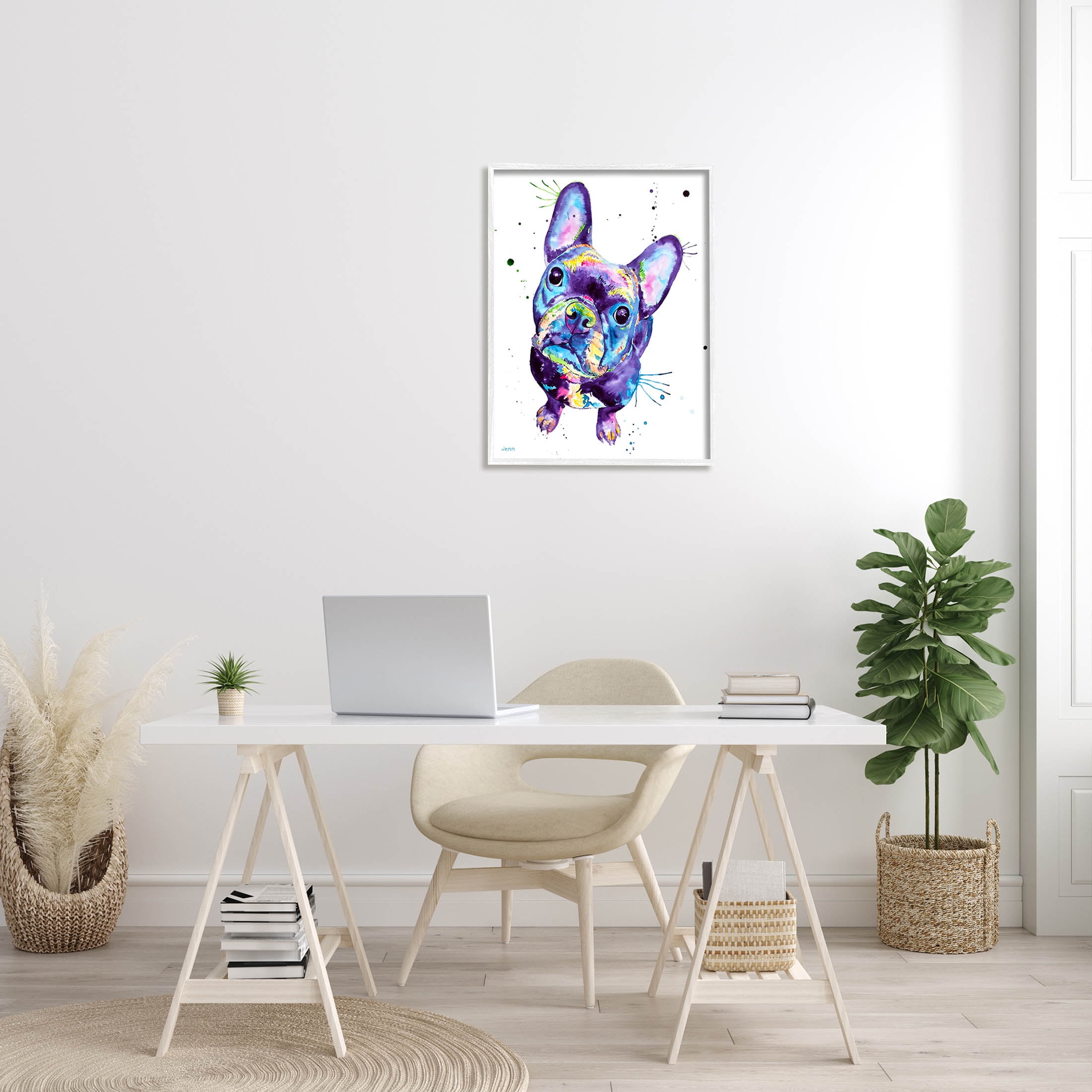French Bulldog Purple Hued Dog Animals & Insects Graphic Art White Framed Art Print Wall Art