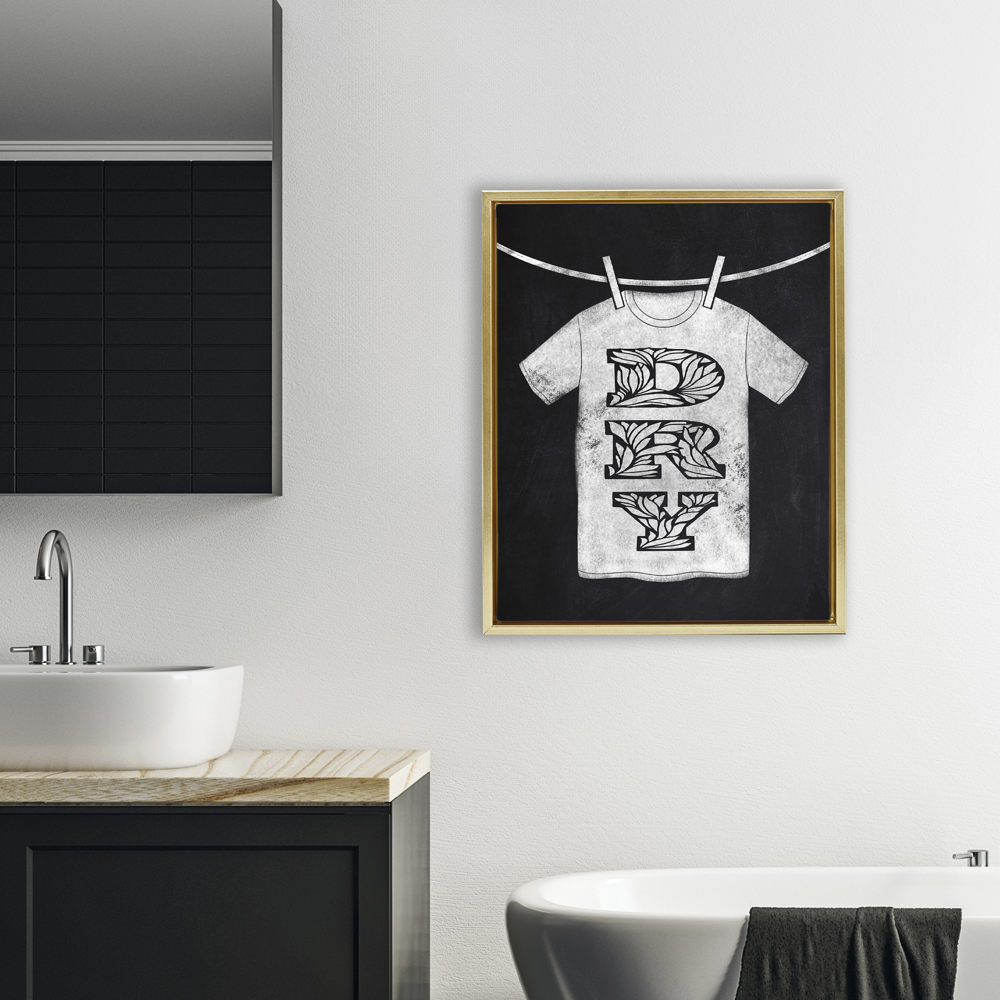 Laundry Dry Ornate Letters Gold Framed Floater Canvas Wall Art, design by Marcus Prime