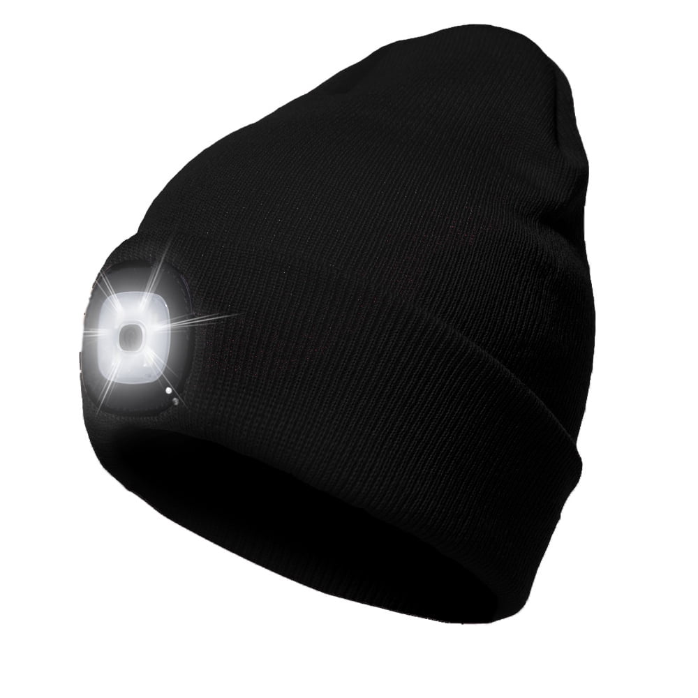 USB LED Beanie Hat with Light, Rechargeable Headlamp Cap, Unisex Hands Free Winter Warm Knitted