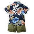 thumbnail image 3 of GYRATEDREAM Toddler Baby Boy Shorts Sets Hawaiian Outfit Leave Floral Short Sleeve Button Down Shirt Top Shorts Summer Outfit,Size 3-4 Years, 3 of 5