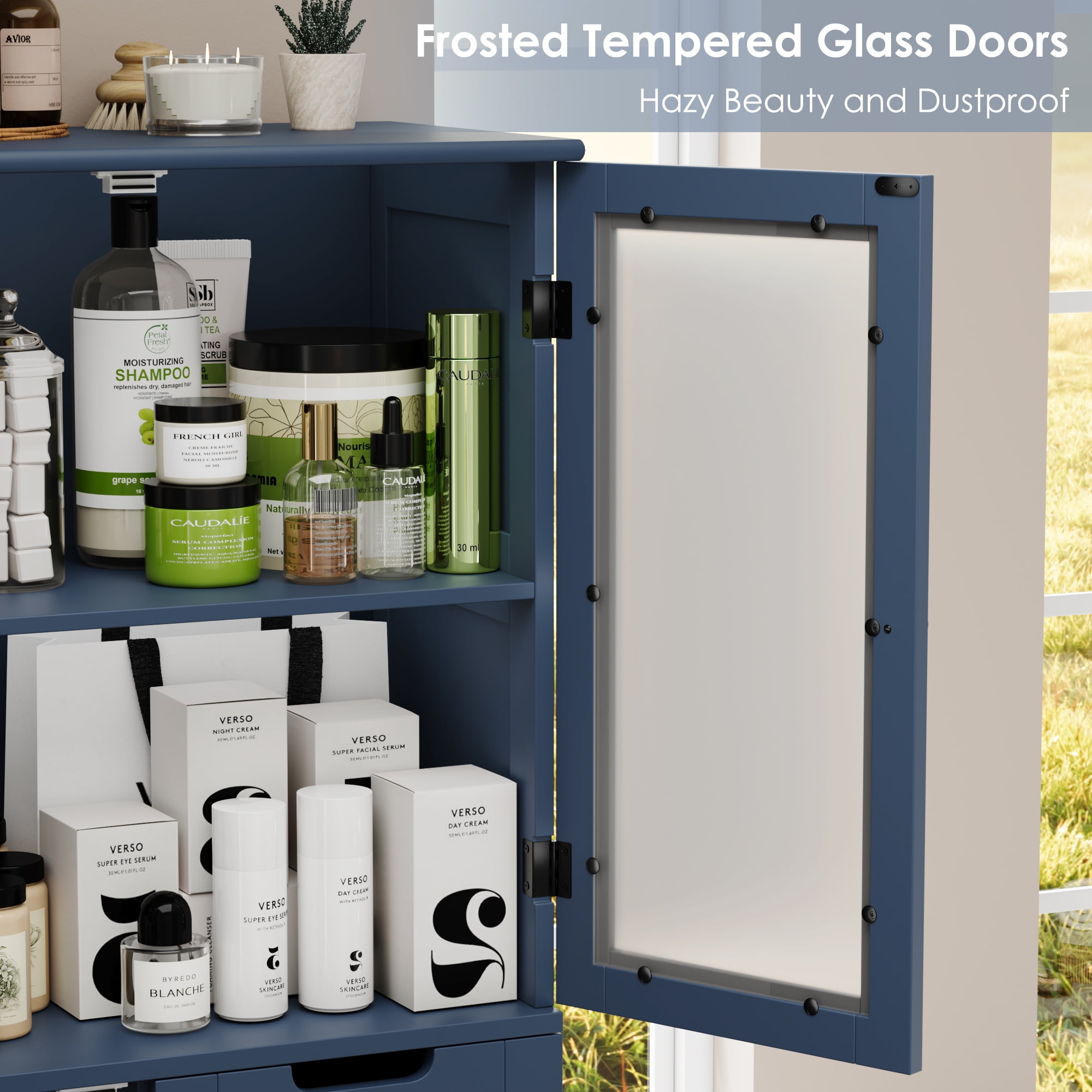 Homfa 67" Tall Bathroom Cabinet, Linen Cabinet with Doors and Removable Drawers, Kitchen Cupboard, Blue