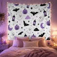 thumbnail image 2 of White Ghosts with Bats and Purple Pumpkins, Playful Minimalist Style for Halloween Decor Lovers, Spooky Wall Art, Halloween Gift, Tapestry Wall Hanging for Bedroom and Dorm, 2 of 5