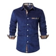 thumbnail image 2 of LNZGNM Mens Plaid Collar Dress Shirt Corduroy Long Sleeve Shirts Button Up Lightweight Untucked Shirts with Pocket Fashion Work Tops,Navy S, 2 of 4