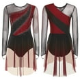 thumbnail image 6 of iiniim Women's Color Block Lyrical Dance Dress Long Sleeve Rhinestone Figure Skating Ballet Dancewear Burgundy XXL, 6 of 7