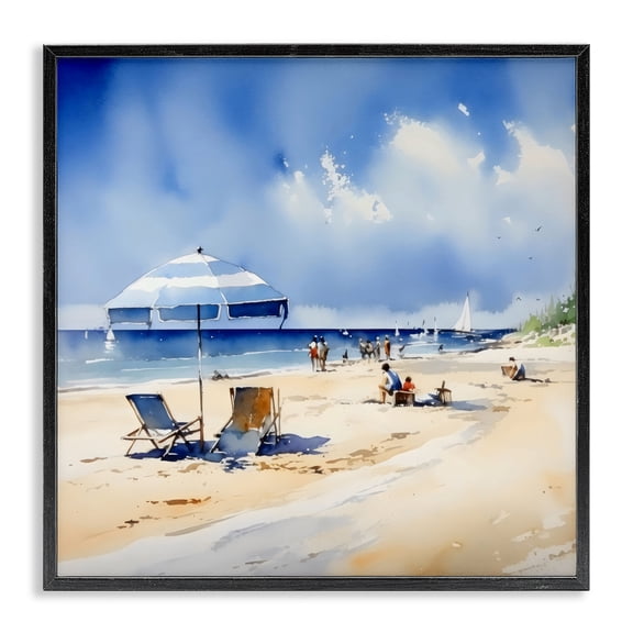 Stupell Industries Transitional Stay A While Beach Outing Black Framed Giclee Art, 12 x 12, by LSR Design Studio