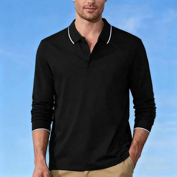 pstuiky camisa de manga larga para hombre, Top informal holgado de color liso con medio botón y solapa de manga larga para hombre Tops de hombre s